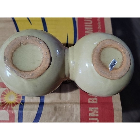 2 Tone Brown Beige Pottery Double Condiment Dish Vintage 6x3in Grannycore - Picture 7 of 8